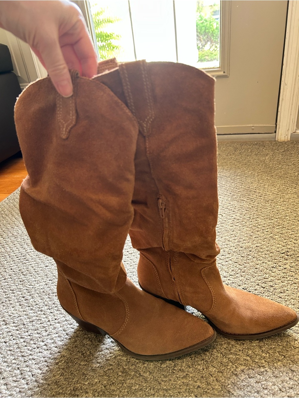 Women’s Suede Slouchy Western Inspired Boots in Brown - Size 7